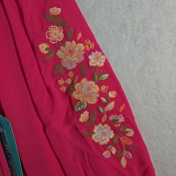 Pioneer Woman Shark Bite Hem Tunic Size XL Pink Peasant Top Embroidered NWT - Picture 4 of 9